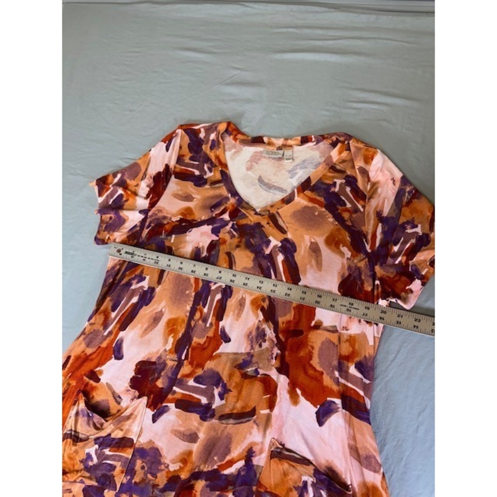 L LOGO Lori GOLDSTEIN TUNIC SHARK BITE BROWN PURPLE RED TOP WITH POCKETS - Picture 2 of 4